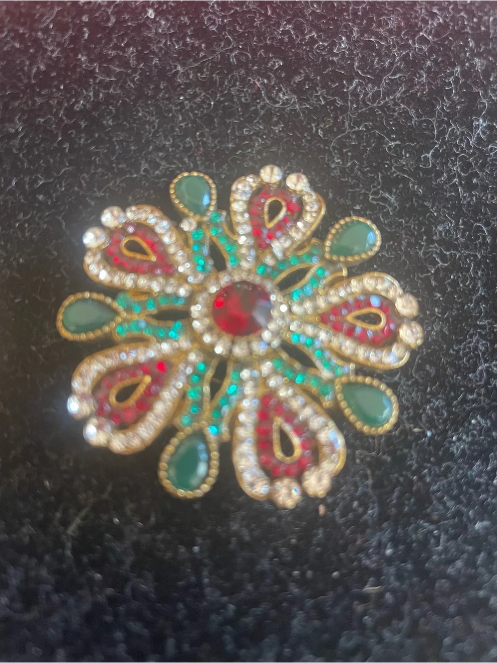 Gold-Tone Floral Brooch with Red and Green Stones